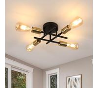 Riserva Lustre Plafonnier Industriel E27, 4 Lumières Noir et Or | Lampe de Plafond Retro en Metal pour Salon, Cuisine, Salle à Manger, Chambre