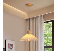 Riserva Lustre Suspension Blanche, E27 Suspension Luminaire Moderne Bois, Plafonnier Tissu Fleur pour Chambre, Café, Restaurent, Entrée, Couloir, 30cm