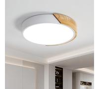 Riserva Plafonnier Bois Blanc 24W, Rond, 6500K Blanc Froid, 30cm | Moderne Lampe de Plafond pour Chambre, Cuisine, Salon, Salle à Manger, Bureau