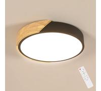Riserva Plafonnier Dimmable LED 43W, Ronde Noir et Bois, 3000K-6500K | Luminaire Plafonnier pour Cuisine, Couloir, Salon, Salle à Manger, Chambre, Balcon