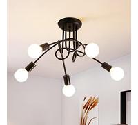 Riserva Plafonnier Industriel, 5-Lumières Luminaire Plafonnier en Fer, E27 Vintage Lustre, Noir Éclairage de Plafond pour Salon Chambre Cuisine (Sans ampoules)