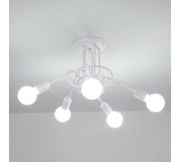 Riserva Plafonnier Industriel, Lustre Vintage 5 Lumières Forme DIY, Moderne Suspension Luminaire en Fer pour Salon Chambre Cuisine Balcon, E27, Max 60W, Blanc (Sans Ampoules)