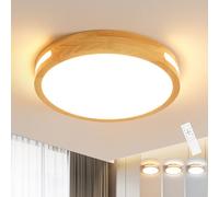 Riserva Plafonnier LED Dimmable, 64W Lampe de Plafond Bois Rond, 3000-6500K, Luminaire Plafonnier Moderne Hollow Design pour Salon, Chambre, Salle à Manger, Cuisine, Balcon, Couloir, 40cm