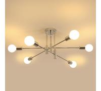 Riserva Plafonnier Moderne E27, 6-Lumières Chrome | Lustre Plafonnier Industriel en Métal pour Salon, Chambre, Cuisine, Balcon, Bureau