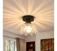 Riserva Plafonnier Noir, Lampe de Plafond E27 avec Abat-jour en Verre, Suspension pour Chambre à Coucher, Couloir, Salle à Manger, Café