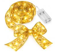 Rishangzhiyu Ruban lumineux de Noël de 3 m avec 30 LED - Double couche dorée - Ruban en maille transparente pour sapin de Noël, couronne, décoration de fête (jaune chaud)