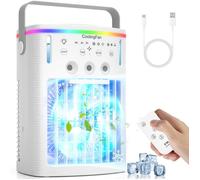 ®RisingFF Climatiseur portable avec réservoir d'eau de 1000 ml, 3 vitesses, LED 7 couleurs pour camping, chambre et voiture