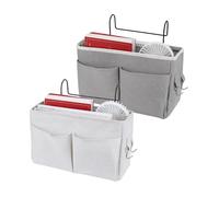 ®RisingFF Lot de 2 sacs de chevet (gris blanc) sacs de rangement de chevet en toile imperméable panier de chevet suspendu