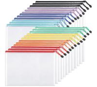 ®RisingFF Lot de 24 pochettes zippées en maille A4, pochettes étanches pour documents, fournitures scolaires et de bureau