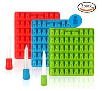 ®RisingFF Lot De 3 Moules En Silicone Nounours Ourson 50 Trous + Compte-Gouttes Pour Bonbon De Gélatine Chocolat Glaçon ...