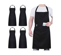 ®RisingFF Lot de 4 tabliers de chef noirs avec 2 poches unisexes imperméables et réglables pour la cuisine professionnelle