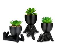 ®RisingFF Mini plantes succulentes artificielles modernes en pot en céramique noire, décoration de bureau pour femmes