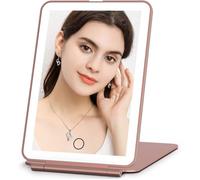 ®RisingFF Miroir de maquillage LED portable, 3 couleurs de lumière, écran tactile à intensité variable, pliable (rose)