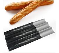 ®RisingFF Moule à baguette 3 pièces plaque de cuisson antiadhésive pour biscuits et pain noir 38*24 5*2 4 cm