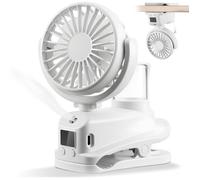 ®RisingFF Ventilateur brumisateur à pince avec affichage LED, ventilateur portatif à 4 vitesses, ventilateur portable USB (blanc)