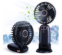 ®RisingFF Ventilateur portable à main (5 vitesses, avec base), mini ventilateur USB portable, silencieux et puissant