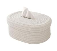 Risveglio Boîte à mouchoirs en corde de coton et fil de chanvre tissé nordique minimaliste boîte de rangement de bureau mouchoirs standard, 21 x 16,5 x 10,5 cm, bois naturel ou blanc laiteux