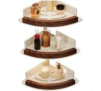 Risveglio Étagère d'angle de douche en bois massif sans perçage, cadre en métal résistant à la rouille pour articles de toilette et porte-savon 30,5 x 22,5 cm (blanc, trois couches)