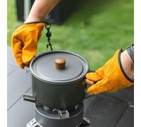 Risveglio Gants chauffants magnétiques à suspendre en cuir de vache, doublure ignifuge épaisse jusqu'à 200 degrés pour barbecue et camping en plein air, kaki