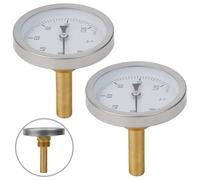 Risveglio Lot de 2 thermomètres bimétalliques 0 à 120 degrés avec gaine en laiton, 63 mm pour cadran pour chaudière en acier inoxydable, jauge de chauffage, eau, huile, air barbecue