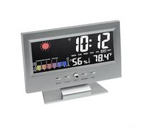 Risveglio Réveil numérique LED avec commande vocale, pour grand affichage couleur, heure, température, humidité, station météo avec calendrier, noir (argent)