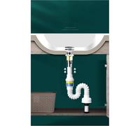 Risveglio Siphon d'évier anti-fuite avec bouchon à bouton-poussoir, fabriqué en Allemagne, sans odeur, pour salle de bain, cuisine, tuyau en PVC, sans trou de trop-plein, finition argentée