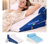 Ritalia Coussin de Lecture pour lit 60x60x30 cm, Blanc-Bleu, Mousse à mémoire de Forme | Housse Lavable, Base antidérapante, Coussin Lombaire | Soutien Dos, Adulte