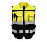 RiToEasysports Gilet de sécurité Réfléchissant, Gilet à Haute visibilité avec Poches pour Hommes Femmes pour Travailler Noir Jaune (XXL 180)