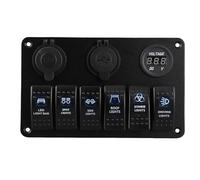 RiToEasysports Panneau d'interrupteur à Bascule en Aluminium, 6 Gangs, Panneau de Commutation LED 8 à 30 V, pré-câblé IP68 avec Prise USB, Prise Allume-cigare, Voltmètre pour Voiture, Bateau,