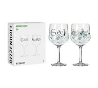 Ritzenhoff 3881001 Lot de 2 verres à gin 700 ml - Série Botanic Lights - 2 verres avec motif et inscription - Fabriqué en Allemagne, Noir, Violet, Vert