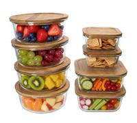 Ritzenhoff & Breker Esperanza Lot de 8 boîtes de conservation en verre Boîtes rondes et carrées de 300 ml à 1,25 l Couvercle en bambou avec bol en verre