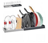 RiuCrepian Étagère à couvercles extensible, style tiroir, avec 10 séparateurs réglables, parfaite pour ranger couvercles de casseroles, planches à découper, poêles et ustensiles de cuisine (gris)