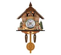 Riuulity Horloge à Coucou en Bois Antique, Horloge Murale Traditionnelle de Style Européen du Nord-Ouest avec Pendule à Cloche à Balançoire Automatique (CM010)