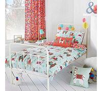 Riva Paoletti Enfants Llamarama Enfant En Bas Âge À Housse De Couette - Multicolour Vert Menthe - Réversible Llama Design - 1 X Taie Inclus - Polycoton - Lavable Machine - 120 X 150 Cm (47" Pouces X 5