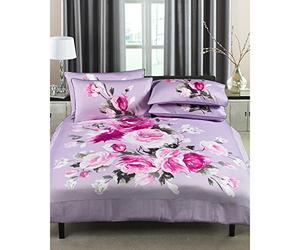 Riva Paoletti Windsor Super King Housse De Couette - Heather Purple - Conception Imprimer Fleur Rose - 300 Nombre De Fils - 100% Coton - Lavable Machine - 260 X 220 Cm (102" X 87" Pouces)