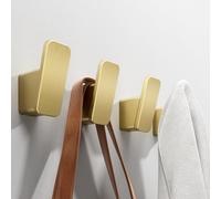 RIVAMBER Lot de 4 crochets muraux dorés brossés pour salle de bain, peignoir, manteau, sac, chapeau, boue, chambre à coucher, cuisine, adhésif avec colle robuste ou support avec vis, support en