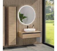 rivea Dia Meuble bas l: 100 cm, 1 tiroir, vasque l: 60 cm blanc, avec miroir éclairé Kanya, BR0527WH+BR0028SO+BR0003SO+BR2028MI,