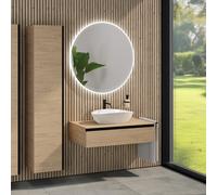 rivea Dia Meuble bas l: 100 cm, 1 tiroir, vasque l: 60 cm blanc, avec miroir éclairé Kanya, BR0536WH+BR0028SO+BR0003SO+BR2028MI,