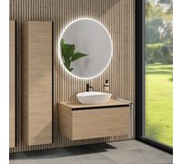 rivea Dia Meuble bas l: 100 cm, 1 tiroir, vasque l: 60 cm blanc, avec miroir éclairé Kanya, BR0536WH+BR0038SO+BR0003SO+BR2028MI,