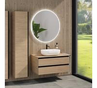 rivea Dia Meuble bas l: 100 cm, 2 tiroirs, vasque l: 60 cm blanc, avec miroir éclairé Kanya, BR0527WH+BR0033SO+BR0003SO+BR2028MI,