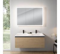 rivea Dia Meuble bas l: 121 cm, 1 tiroir, plan vasque double avec 2 trous de robinetterie, blanc, avec armoire de toilette n60,, BR0039SO+BR0052WH+BN0494MI,