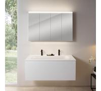 rivea Dia Meuble bas l : 121 cm avec 1 tiroir, vasque blanche avec 2 trous percés, avec armoire de toilette n50,, BR0039WM+BR0098WH+BN0510MI,