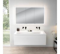 rivea Dia Meuble bas l: 141 cm, 1 tiroir, plan vasque double sans trou de robinetterie, blanc, avec armoire de toilette n60,, BR0044WM+BR0126WH+BN0495MI,