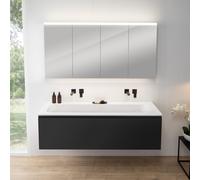 rivea Dia Meuble bas l: 161 cm, 1 tiroir, plan vasque double sans trou de robinetterie, blanc, avec armoire de toilette n50,, BR0045BM+BR0128WH+BN0512MI,