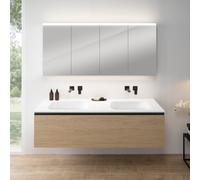 rivea Dia Meuble bas l: 161 cm, 1 tiroir, plan vasque double sans trou de robinetterie, blanc mat, avec armoire de toilette n50,, BR0045SO+BR0080WM+BN0512MI,