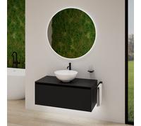 rivea Dia soleado Meuble bas l: 100 cm, 1 tiroir, vasque blanche mate Ø 42 cm, avec miroir éclairé Kanya,, BR0532WM+BR0107BM+BR2028MI,
