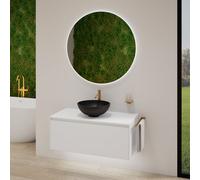 rivea Dia soleado Meuble bas l: 100 cm, 1 tiroir, vasque noire mate Ø 42 cm, avec miroir éclairé Kanya,, BR0532BM+BR0107WM+BR2028MI,