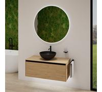 rivea Dia soleado Meuble bas l: 100 cm, 1 tiroir, vasque noire mate Ø 42 cm, avec miroir éclairé Kanya,, BR0532BM+BR0107SO+BR2028MI,