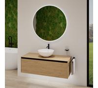 rivea Dia soleado Meuble bas l: 120 cm, 1 tiroir, vasque blanche mate Ø 42 cm, avec miroir éclairé Kanya,, BR0532WM+BR0108SO+BR2028MI,