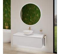 rivea Dia soleado Meuble bas l: 120 cm, 1 tiroir, vasque blanche mate Ø 42 cm, avec miroir éclairé Kanya,, BR0532WM+BR0108WM+BR2028MI,